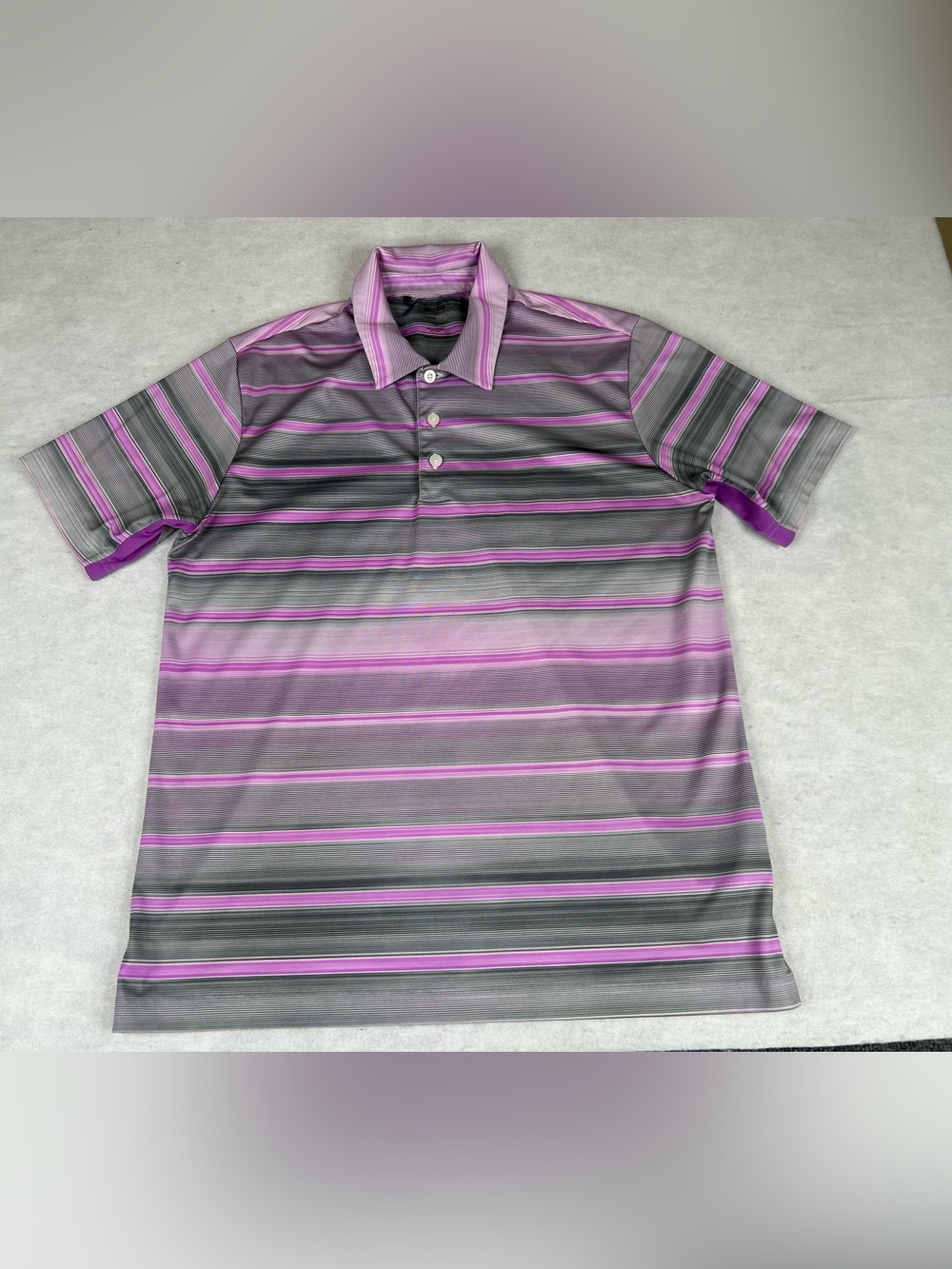 Adidas Golf Polo Men’s Medium Purple Gray ClimaCool  Striped Polo Shirt